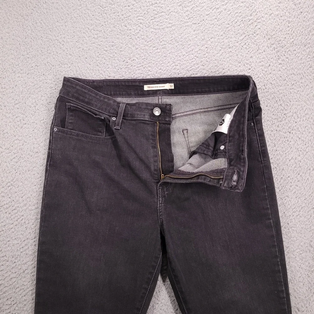 LEVIS‎ 721 Jeans Size 32 High Rise Skinny Faded Black Denim Studded Flames